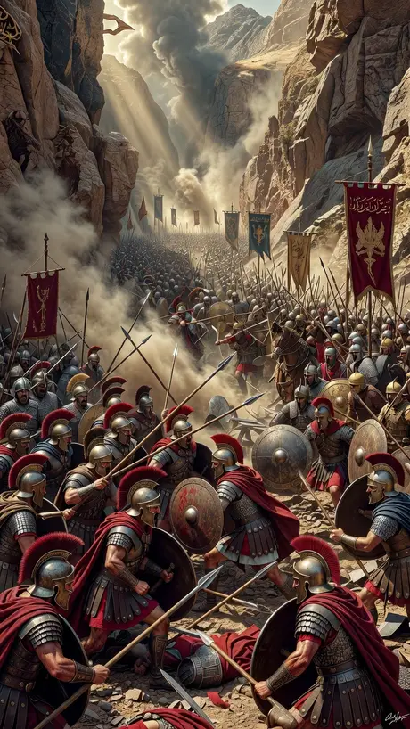 An ancient battle in a mountain pass - painted by DreamCrane from a dream told out loud